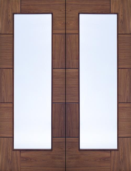 Image for Internal Walnut Pre-finished Ravenna Pair with Clear Glass - 1981 x 1168 x 40mm ( 60